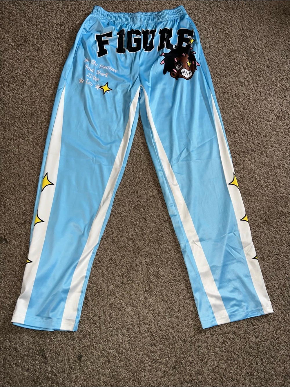 Kids Light Blue Graphic Joggers with White Side Panels